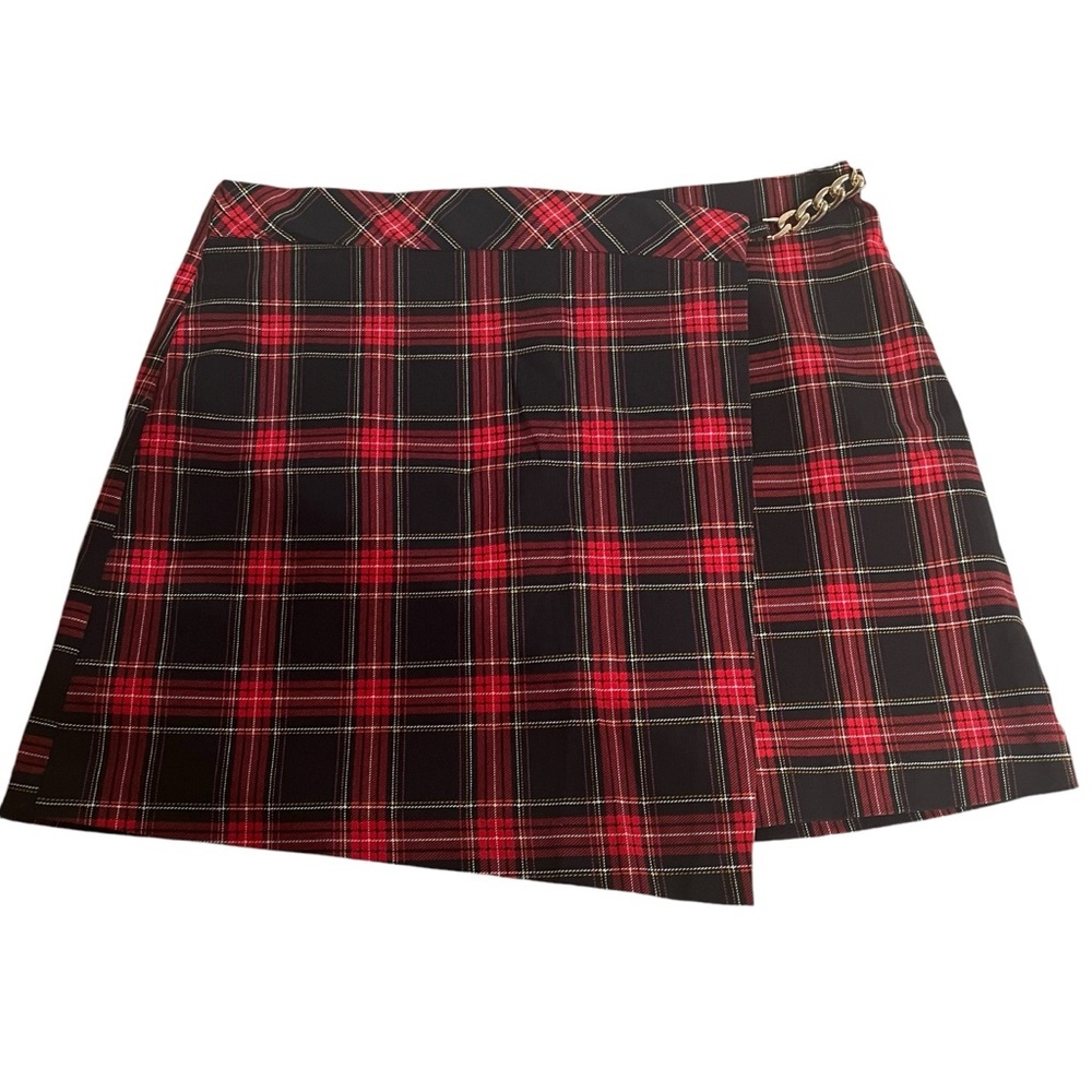 Joe B Tartan Plaid‎ Heather Chain Faux Wrap Mini Skirt Junior’s Size XL